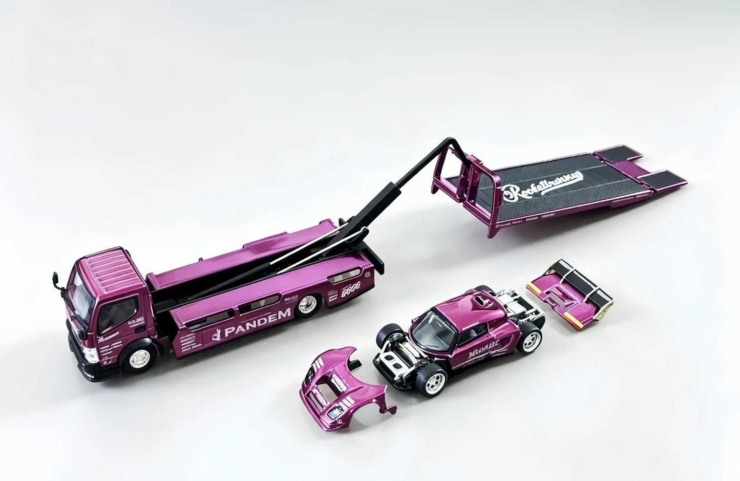 POPRACE 1:64 Pandem Lotus Elise & Truck Chrome Purple Rocket Bunny Set HEC 2026