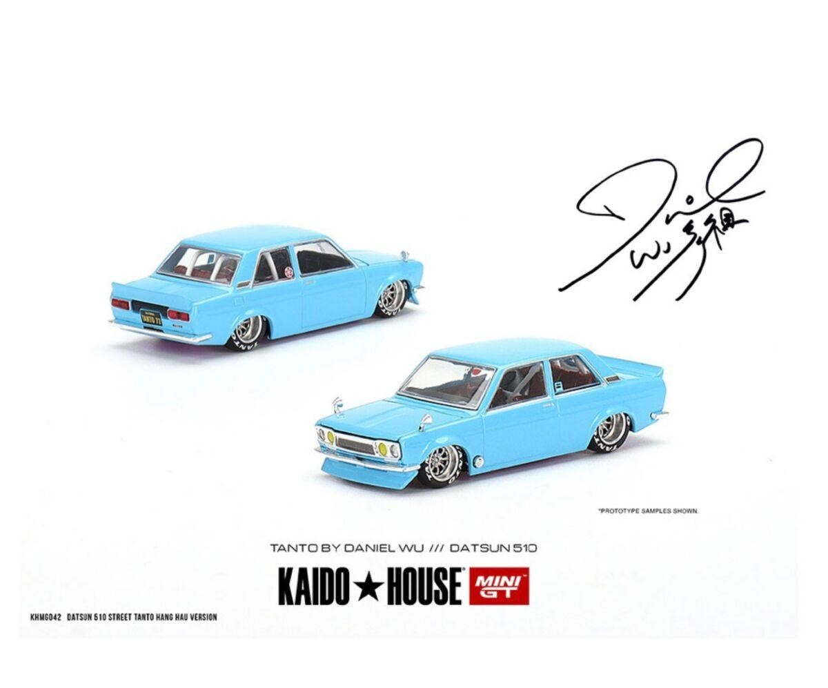 Mini GT x Kaido House KHMG042 Datsun 510 Pro Street Daniel Wu Blue Open Box