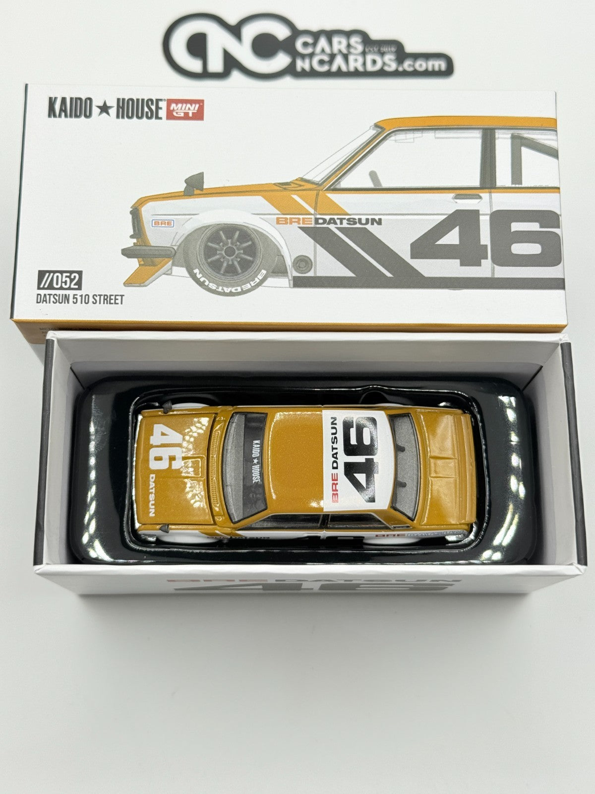 Mini GT x Kaido House KHMG052 Datsun 510 Pro Street Gold Open Box