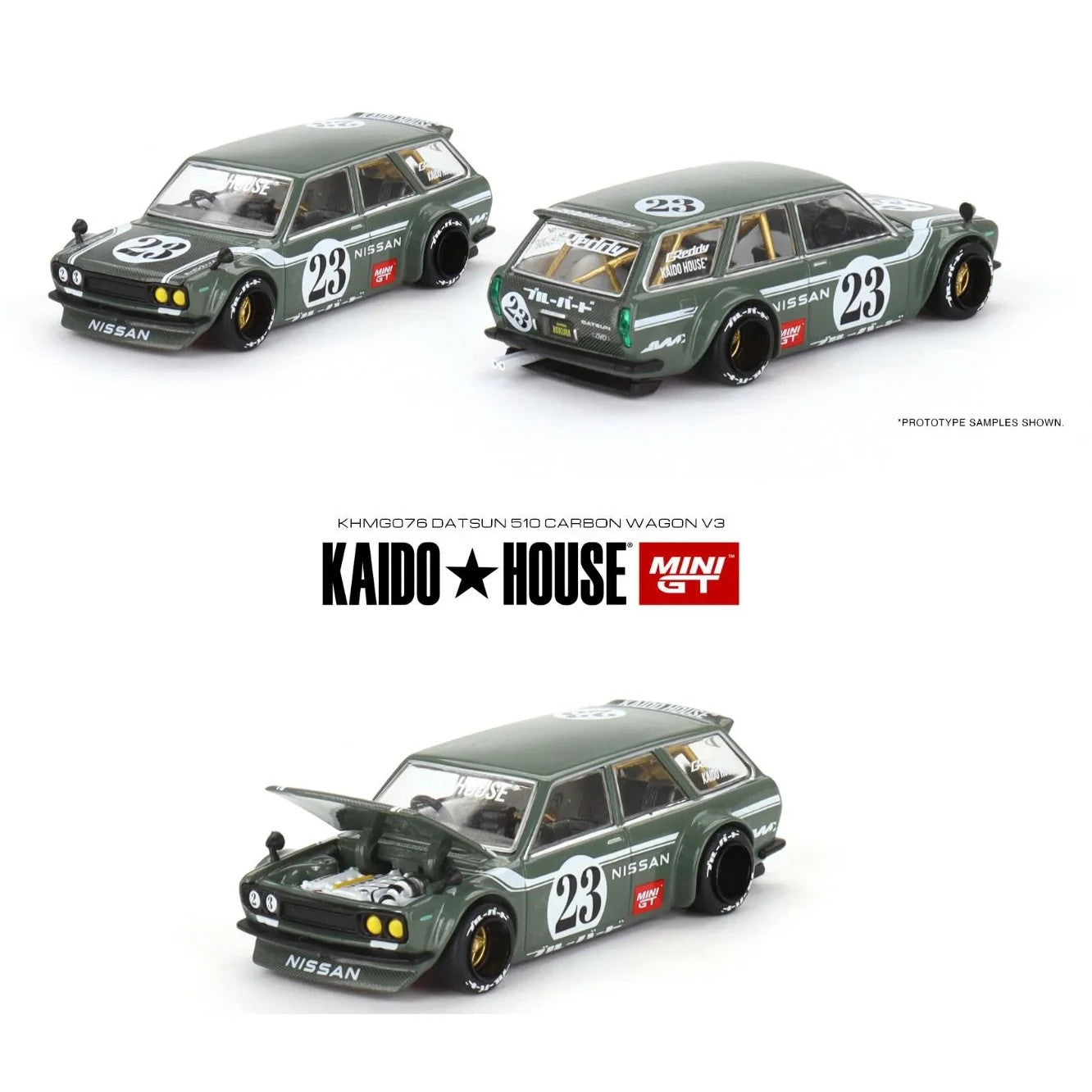 Mini GT x Kaido House KHMG076 Datsun Kaido 510 Wagon Green Open Box