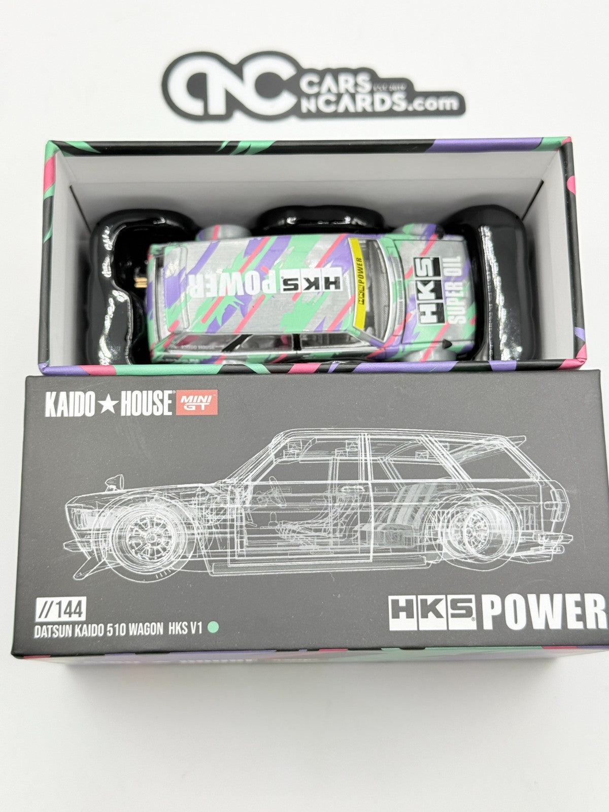 Mini GT x Kaido House KHMG144 Datsun Kaido 510 Wagon HKS V1 Chase Open Box