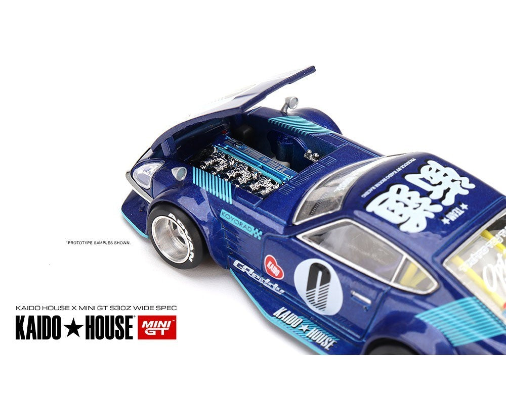 Kaido House x Mini GT KHMG024 Datsun Fairlady Z S30Z Wide Spec Blue Open Box