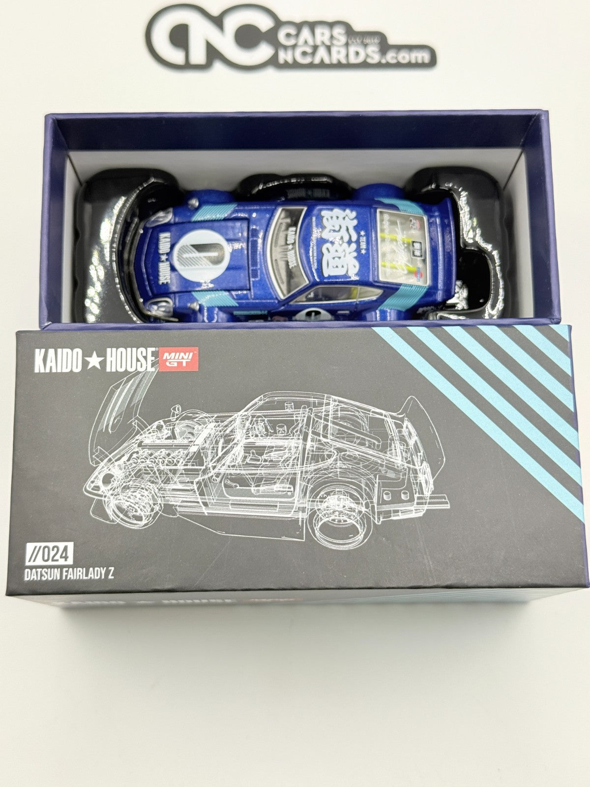 Kaido House x Mini GT KHMG024 Datsun Fairlady Z S30Z Wide Spec Blue Open Box