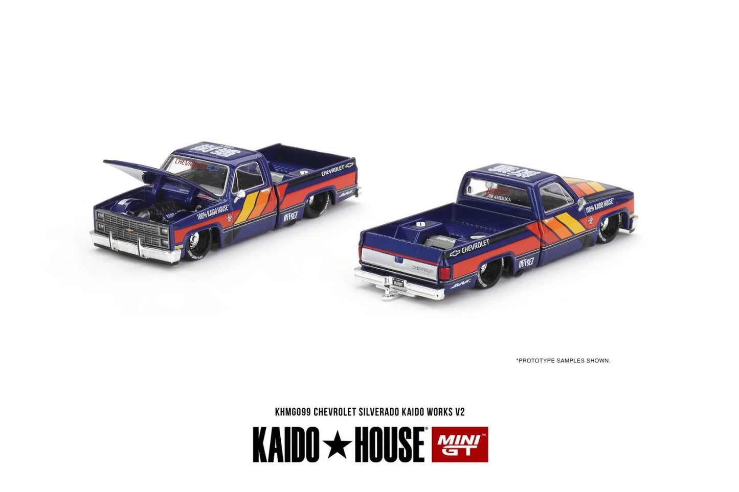 Kaido House x Mini GT 1:64 KHMG099 Chevrolet Silverado KAIDO WORKS V2 Dark Blue