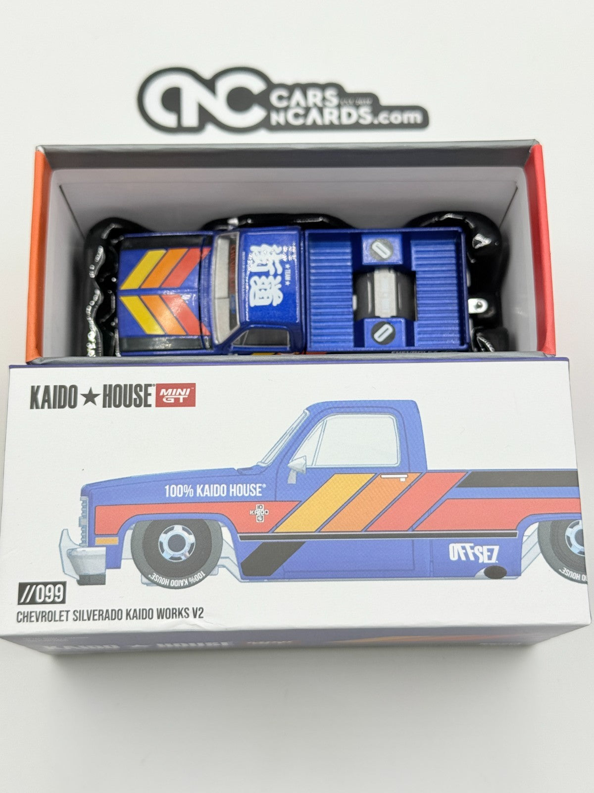 Kaido House x Mini GT 1:64 KHMG099 Chevrolet Silverado KAIDO WORKS V2 Dark Blue