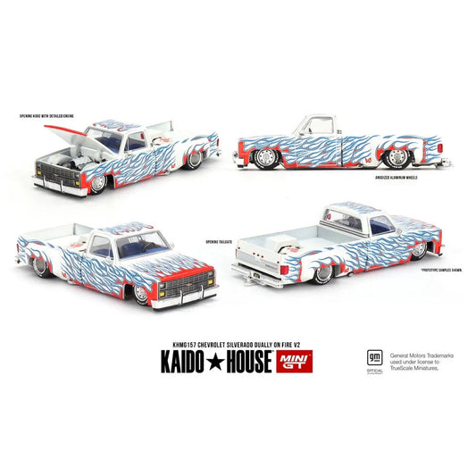 Kaido House x Mini GT 1:64 KHMG157 Chevrolet Silverado Dually on Fire Open Box