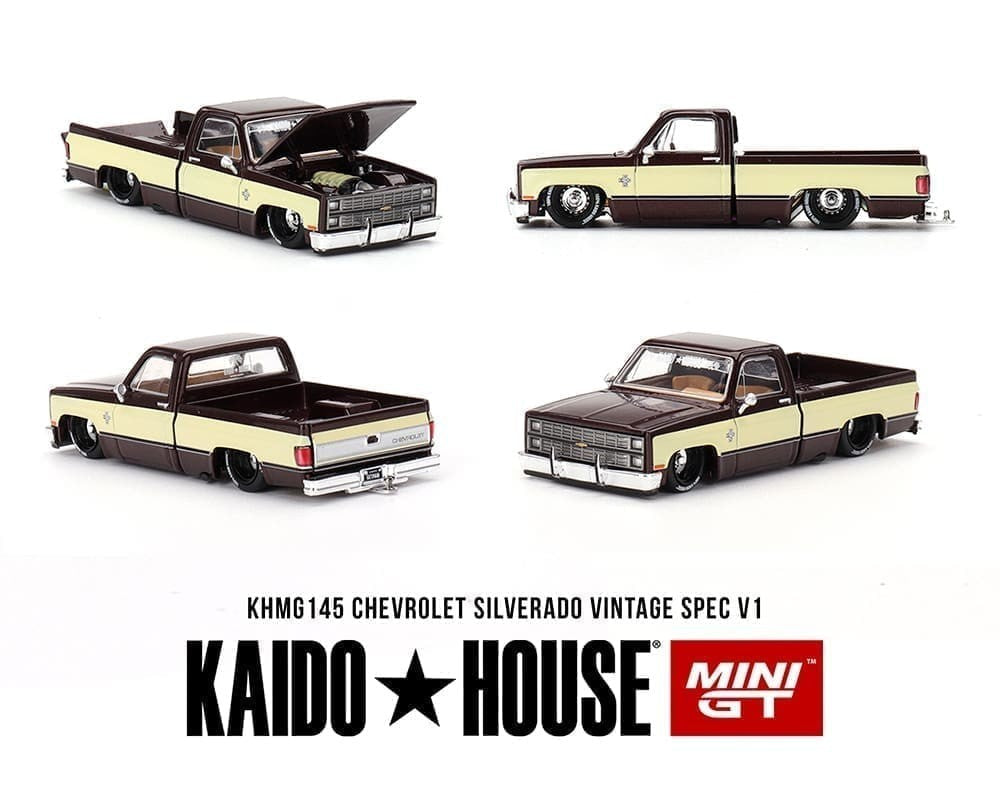 Kaido House x Mini GT 1:64 KHMG145 Chevrolet Silverado Kaido Vintage V1 Open Box