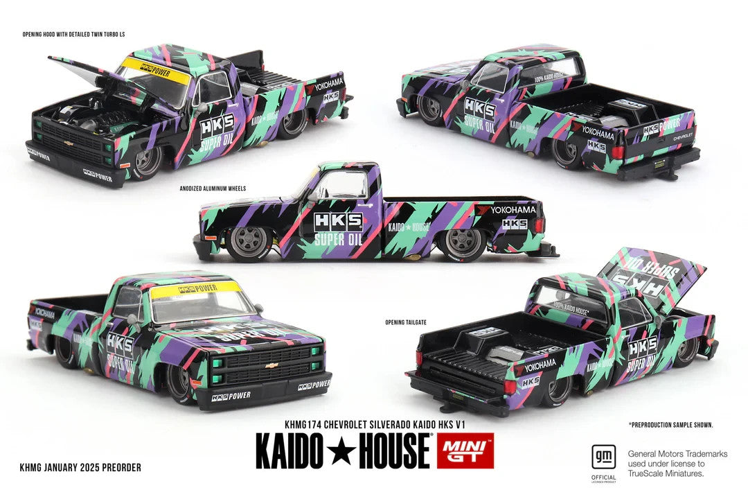 Kaido House x Mini GT 1:64 KHMG174 Chevrolet Silverado Kaido HKS V1 Open Box
