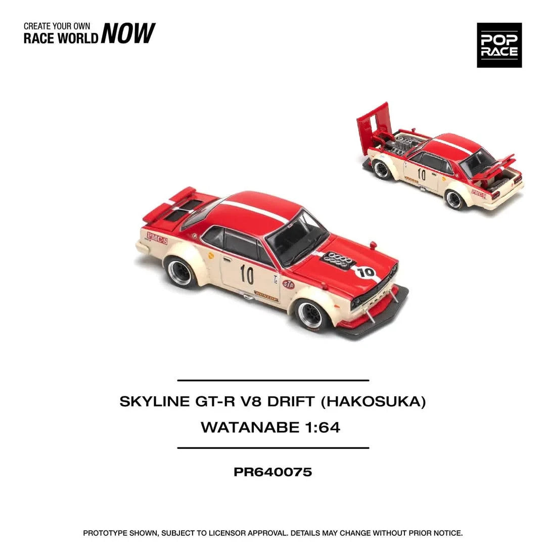 POPRACE 1:64 SKYLINE GT-R V8 DRIFT (HAKOSUKA) WATANABE PR640075