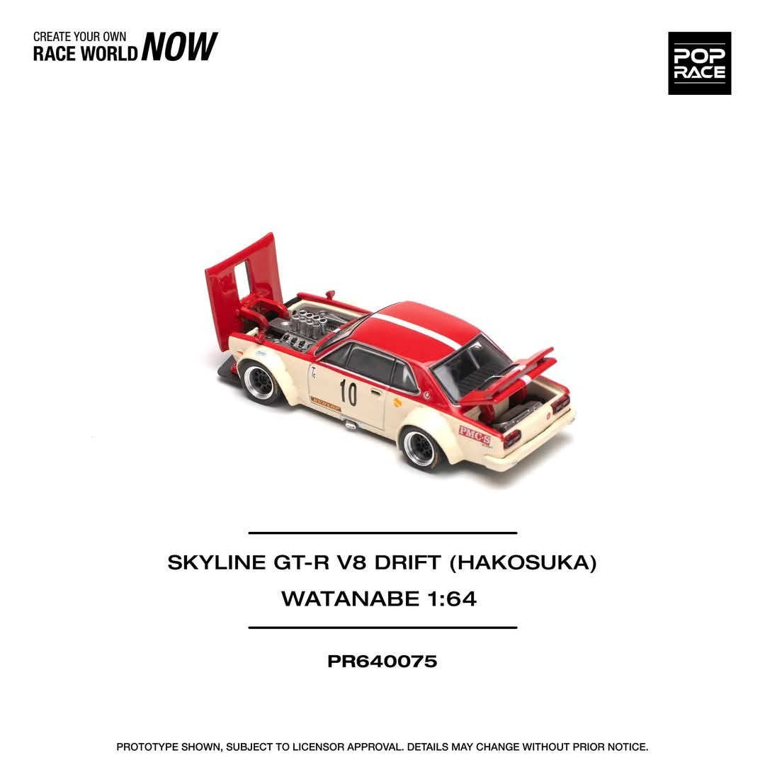 POPRACE 1:64 SKYLINE GT-R V8 DRIFT (HAKOSUKA) WATANABE PR640075