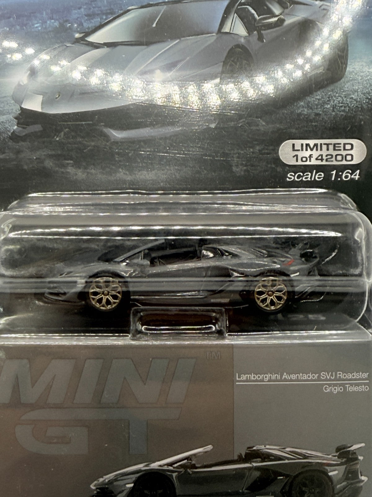 Mini GT 1:64 Lamborghini Aventador SVJ Roadster Grigio Telesto Grey CHASE #425