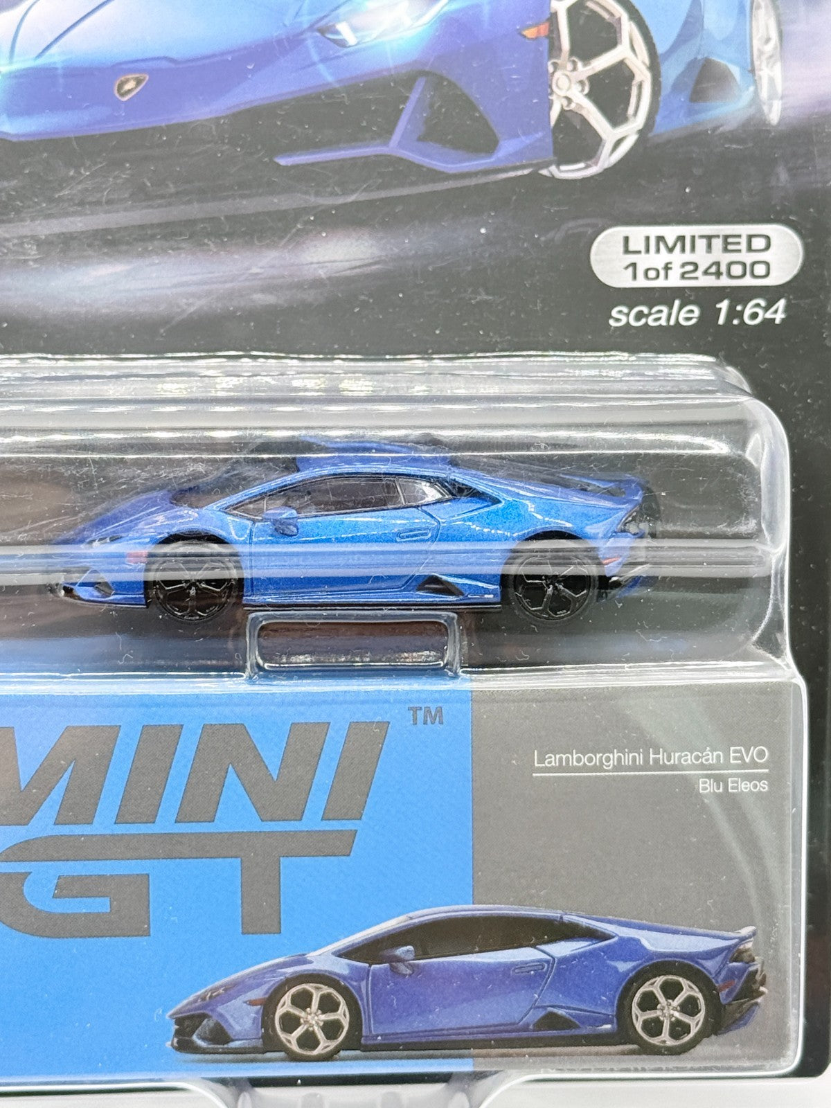 Mini GT 1:64 Lamborghini Huracan EVO Blu Eleos RARE CHASE #229