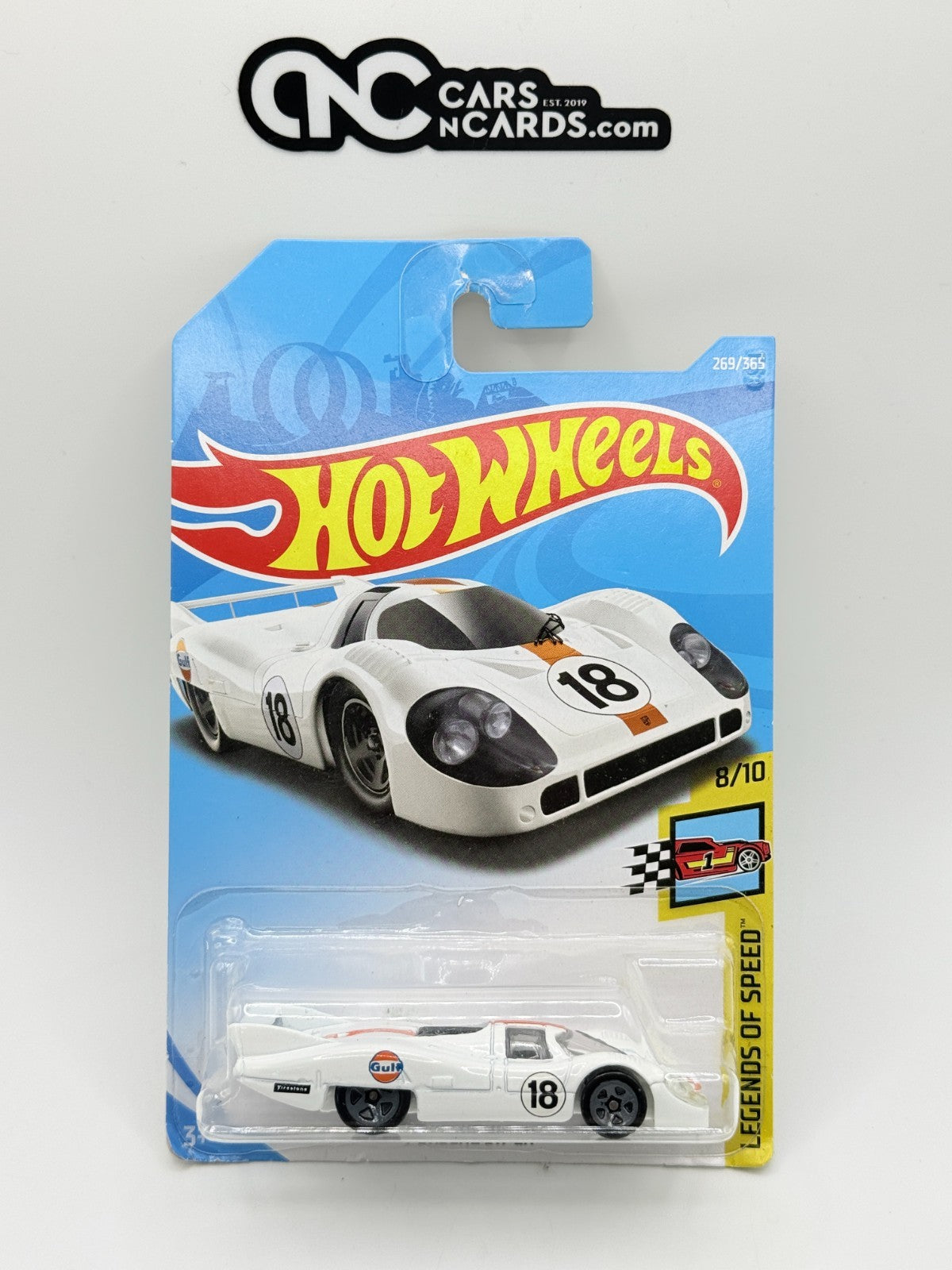 2018 Hot Wheels Legends of Speed 8/10 Porsche 917 LH White GULF (Card Damage)
