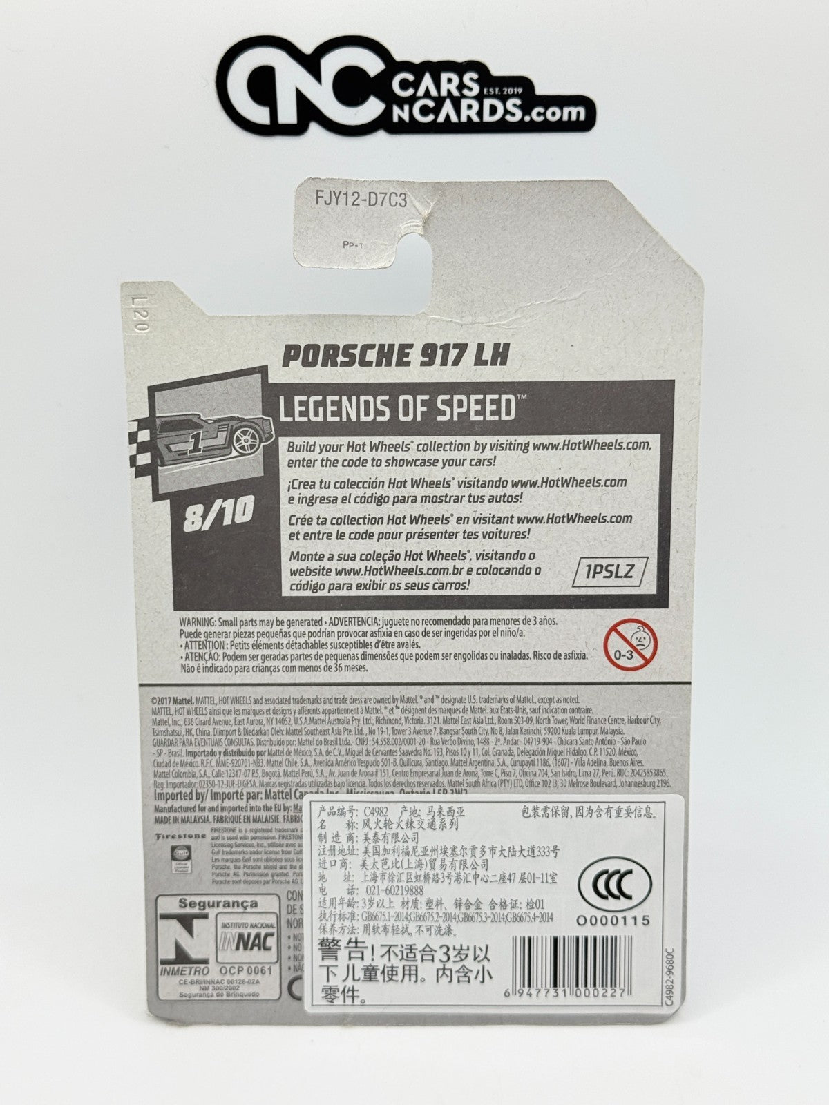 2018 Hot Wheels Legends of Speed 8/10 Porsche 917 LH White GULF (Card Damage)