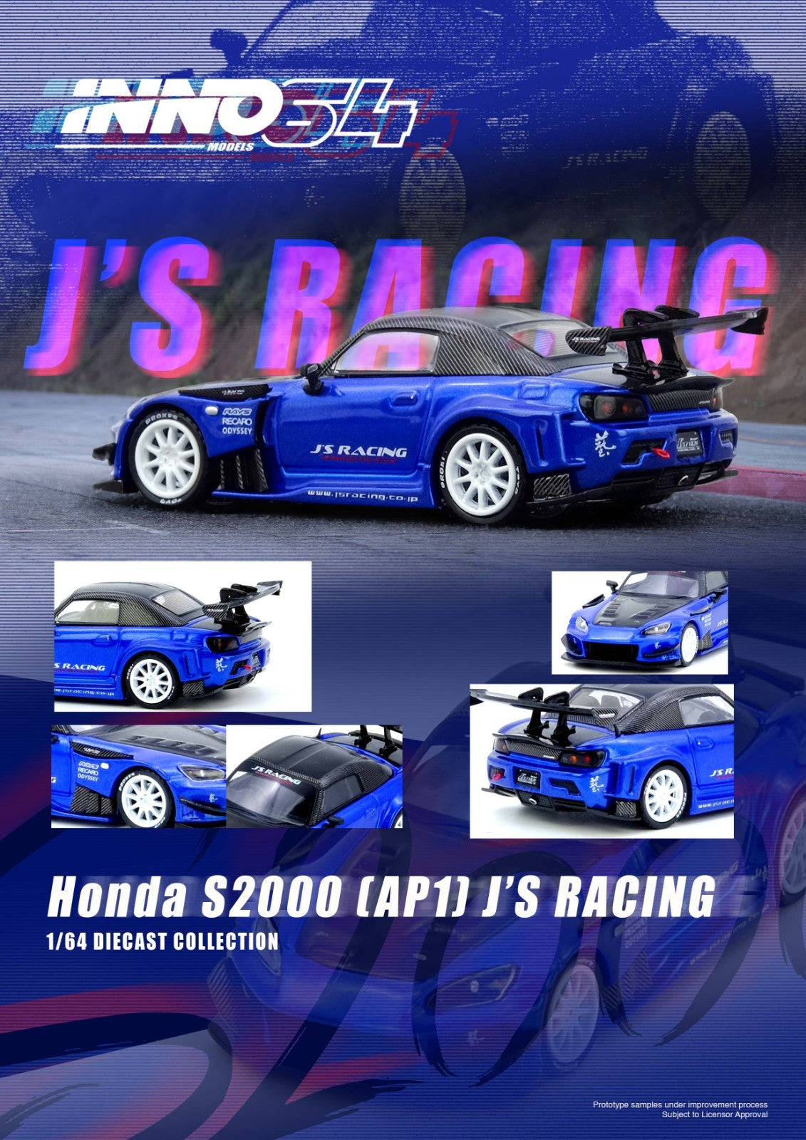 INNO64 1:64 HONDA S2000 J'S RACING Blue IN64-S2000JS-BLUE