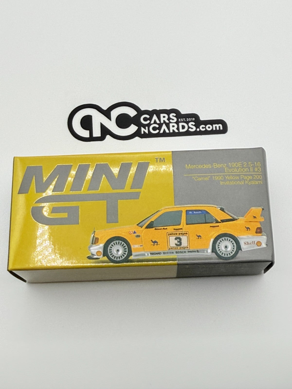 MINI GT #187 MERCEDES BENZ 190E 2.5-16 EVO II #3 CAMEL OPEN BOX