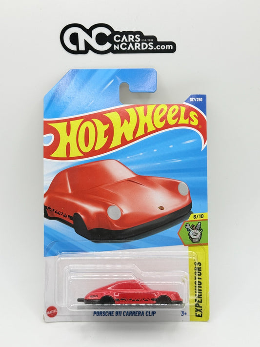 2025 Hot Wheels Experimotors 6/10 Porsche 911 Carrera Clip Red (Hook Crease)