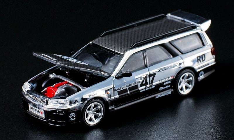 POPRACE PR640056 Stagea R34 Silver Chrome 1:64 Open Box