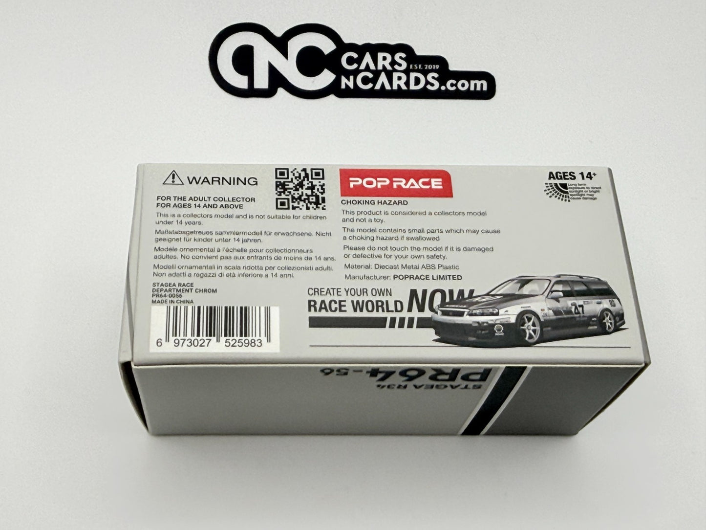 POPRACE PR640056 Stagea R34 Silver Chrome 1:64 Open Box