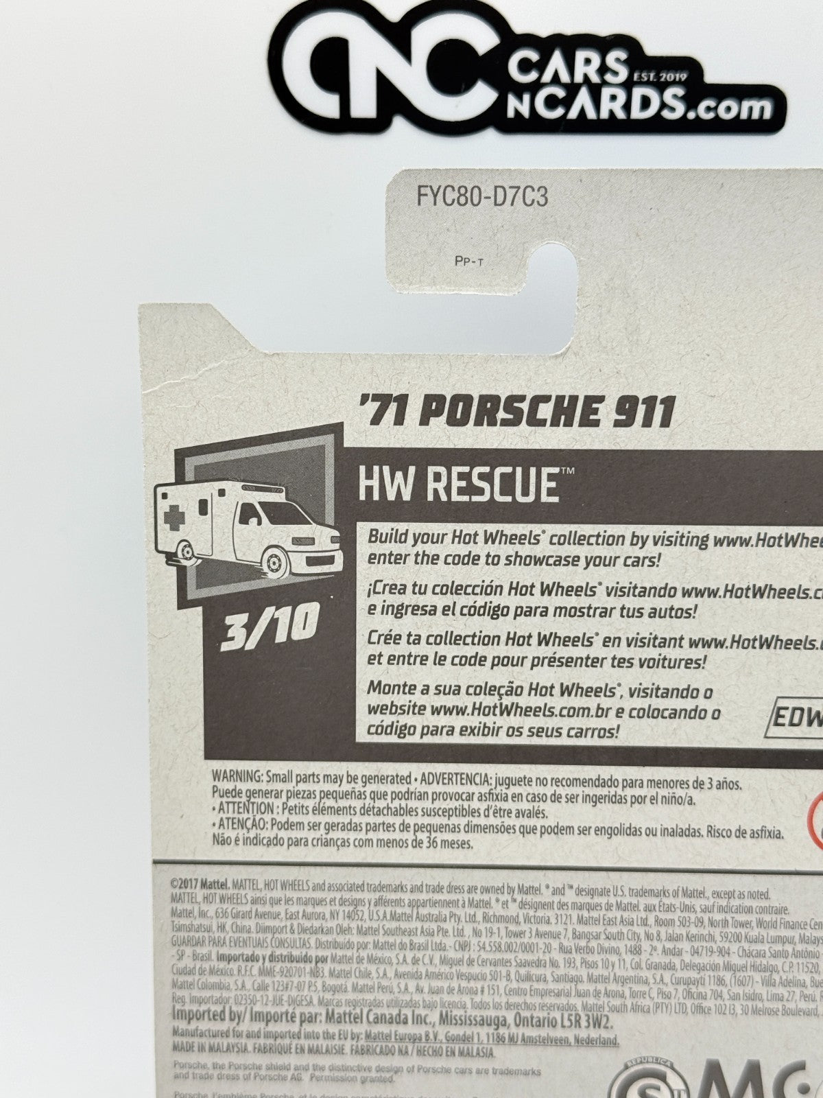 2019 Hot Wheels HW Rescue 3/10 '71 Porsche 911 Polizei (Card Crease)