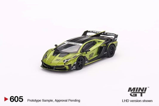 Mini GT #605 Lamborghini LB-Silhouette WORKS Aventador GT EVO Lime 1:64 Open Box