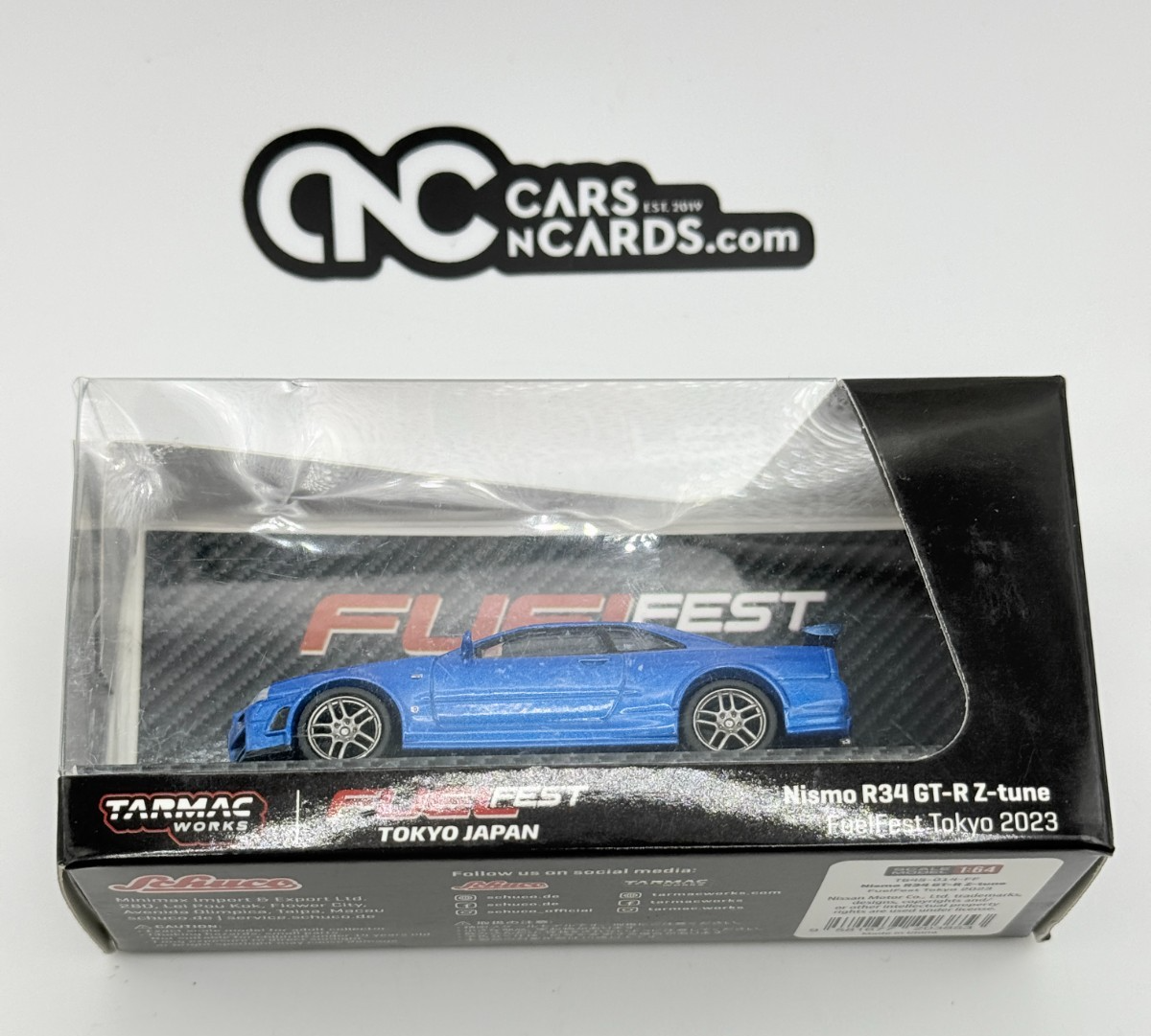 Tarmac Works 1:64 Nismo R34 Skyline GT-R Z-tune FuelFest Tokyo 2023 Blue