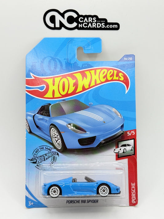2018 Hot Wheels Porsche 5/5 Porsche 918 Spyder Blue (Soft Corners)