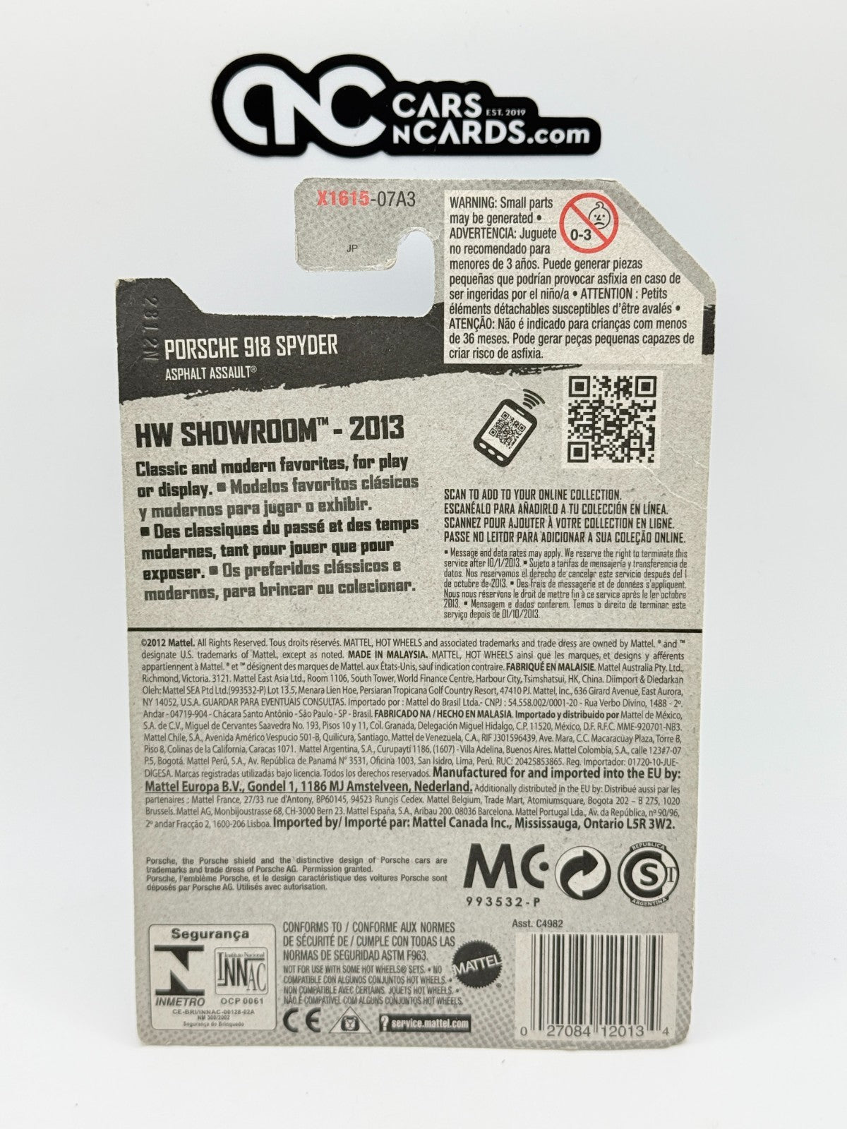 2013 Hot Wheels HW Showroom Porsche 918 Spyder Silver (Soft Corners)