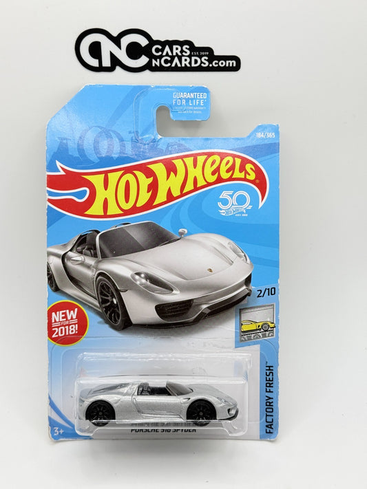2018 Hot Wheels Factory Fresh 2/10 Porsche 918 Spyder Silver (Card Damage)