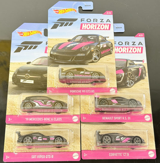2021 Hot Wheels Forza Motorsport Black and Pink Set of 5 Cars