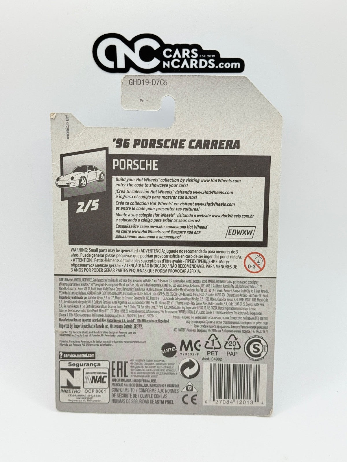 2020 Hot Wheels Porsche 2/5 '96 Porsche Carrera Black (Card Crease)
