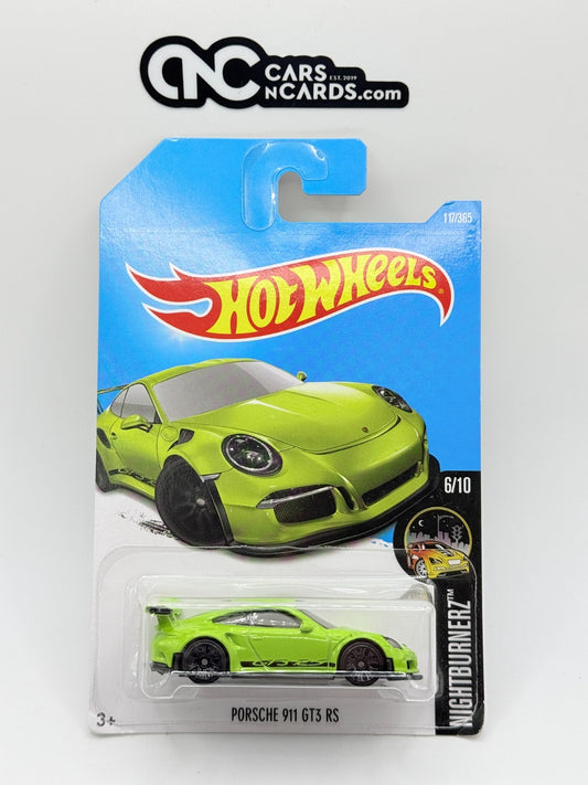 2016 Hot Wheels Nightburnerz 6/10 Porsche 911 GT3 RS Green (Soft Corners)