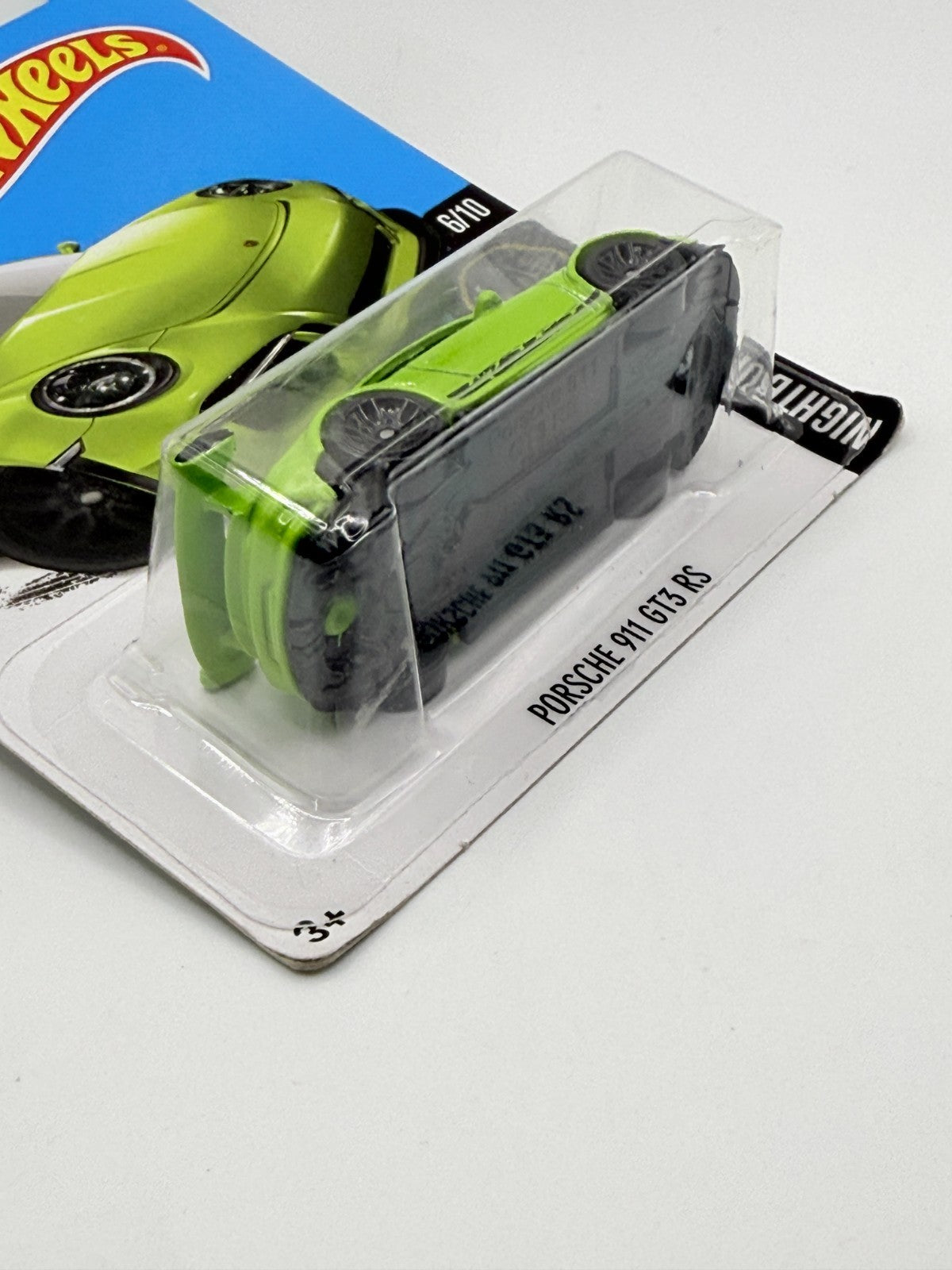 2016 Hot Wheels Nightburnerz 6/10 Porsche 911 GT3 RS Green (Soft Corners)