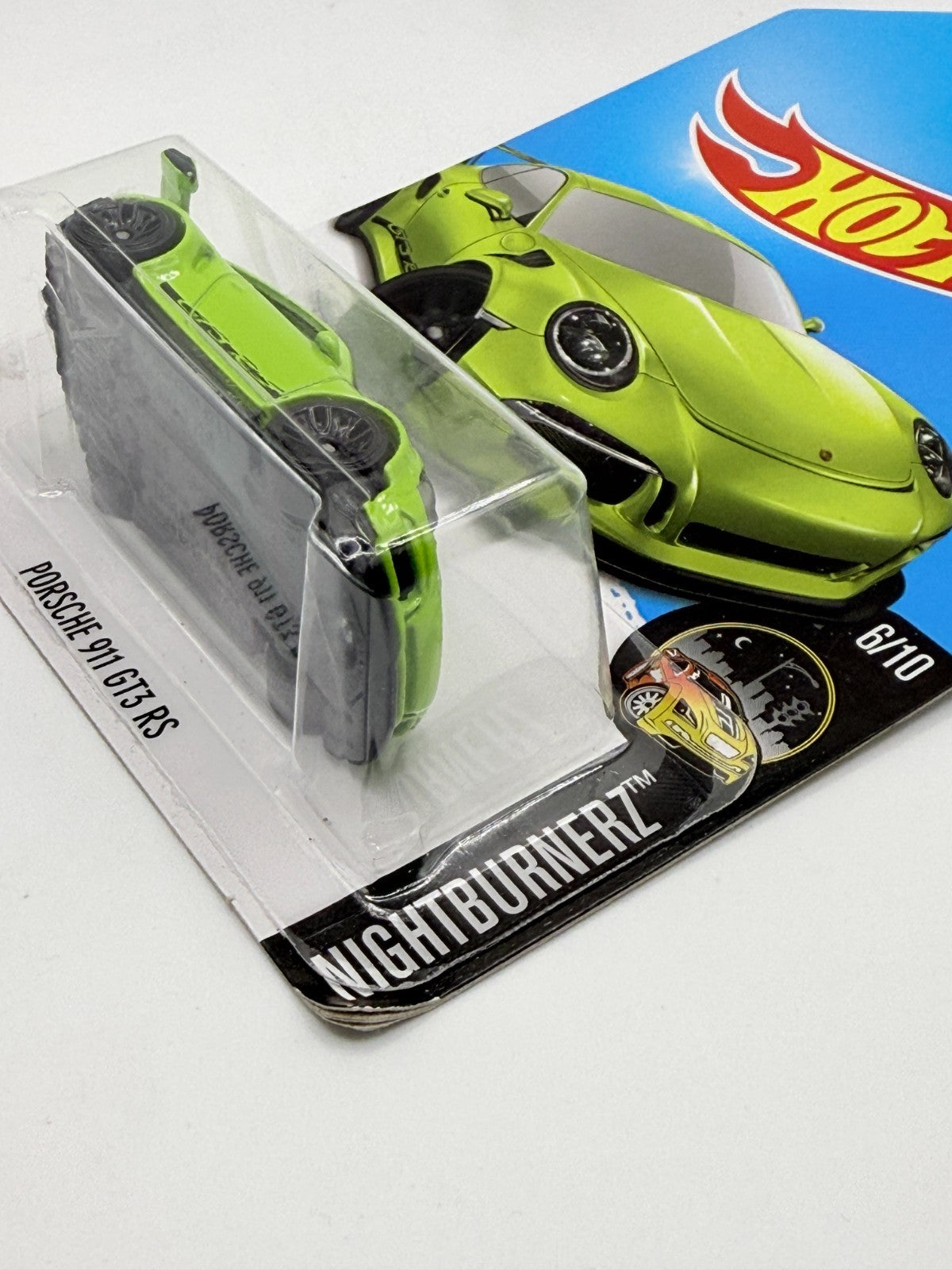 2016 Hot Wheels Nightburnerz 6/10 Porsche 911 GT3 RS Green (Soft Corners)