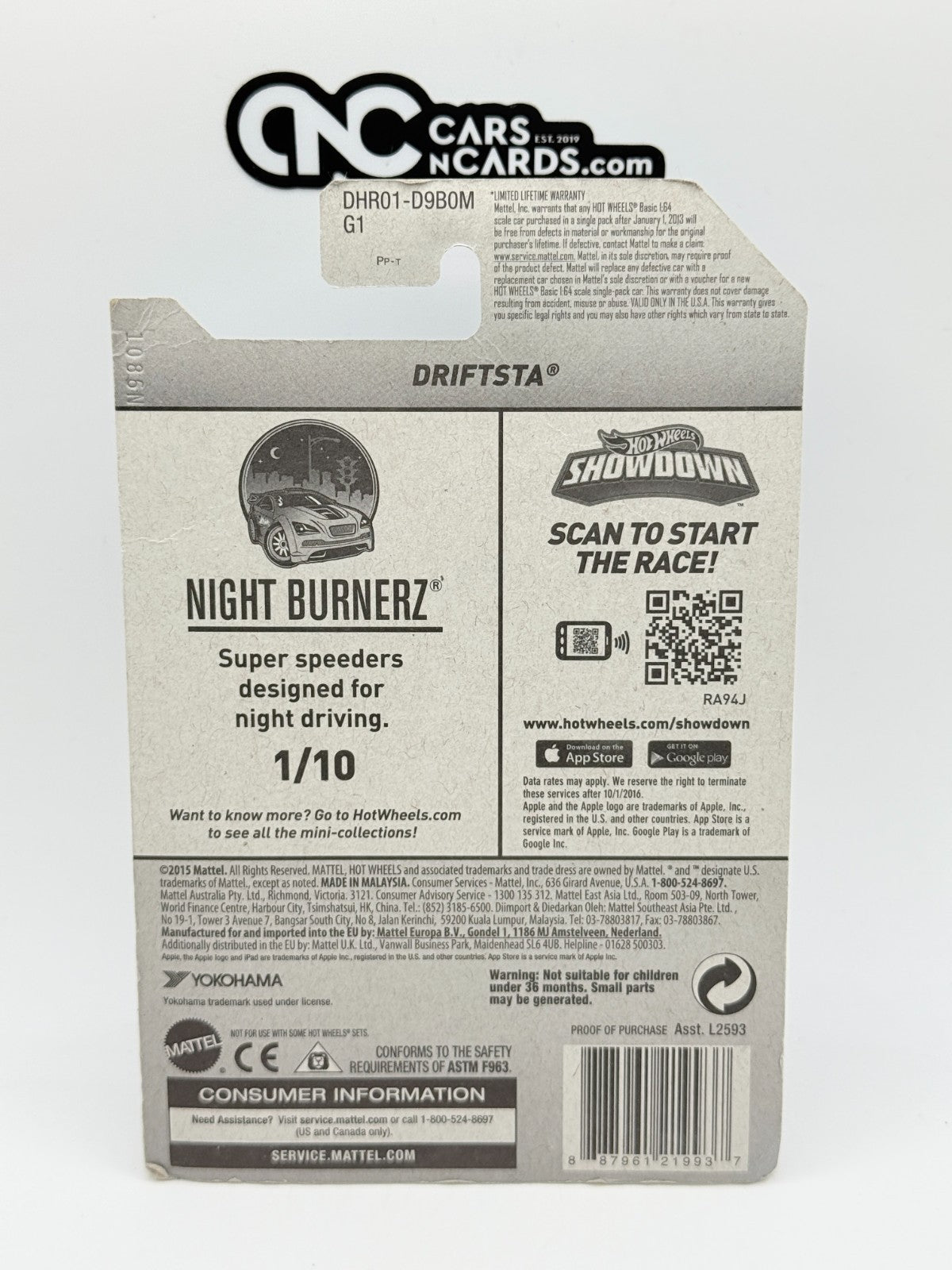 2016 Hot Wheels Night Burnerz 1/10 Driftsta Yokohama