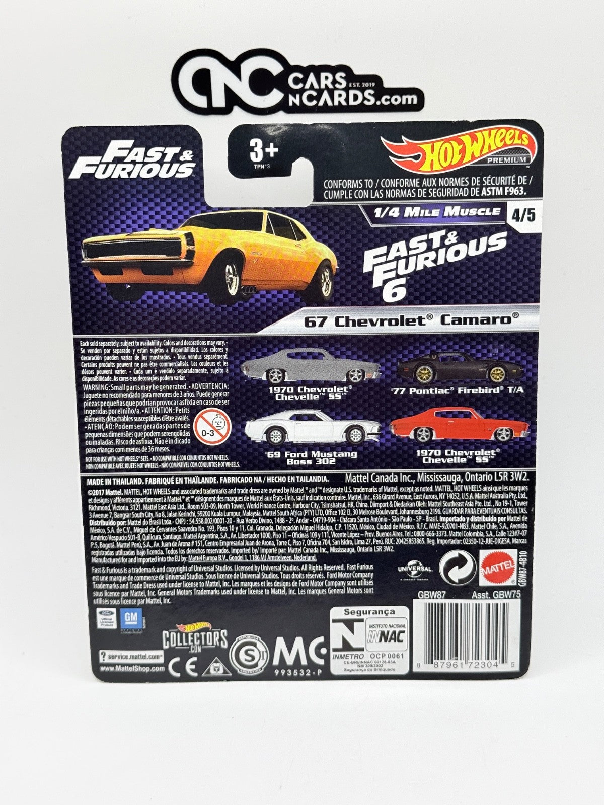 2019 Hot Wheels Premium Fast & Furious 1/4 Mile Muscle 4/5 '67 Chevrolet Camaro