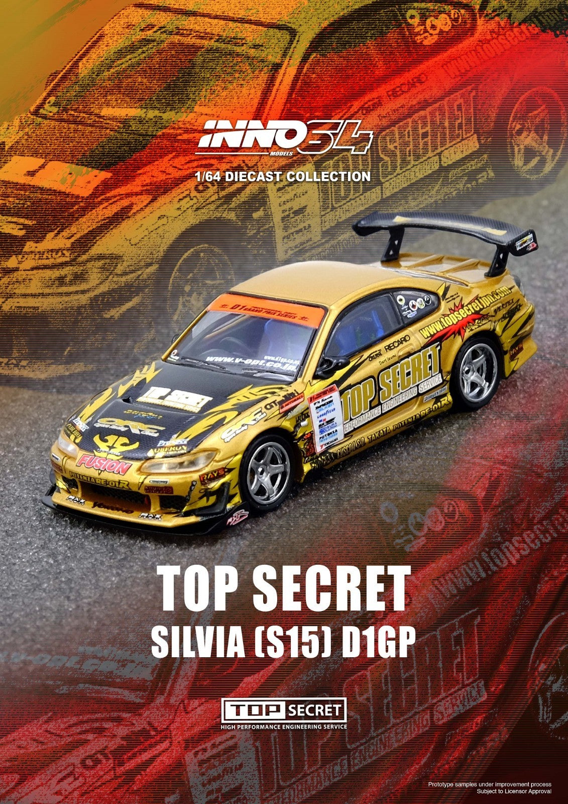 INNO64 1:64 TOP SECRET Silvia (S15) Gold D1 Grand Prix Series Champion 2004 IN64