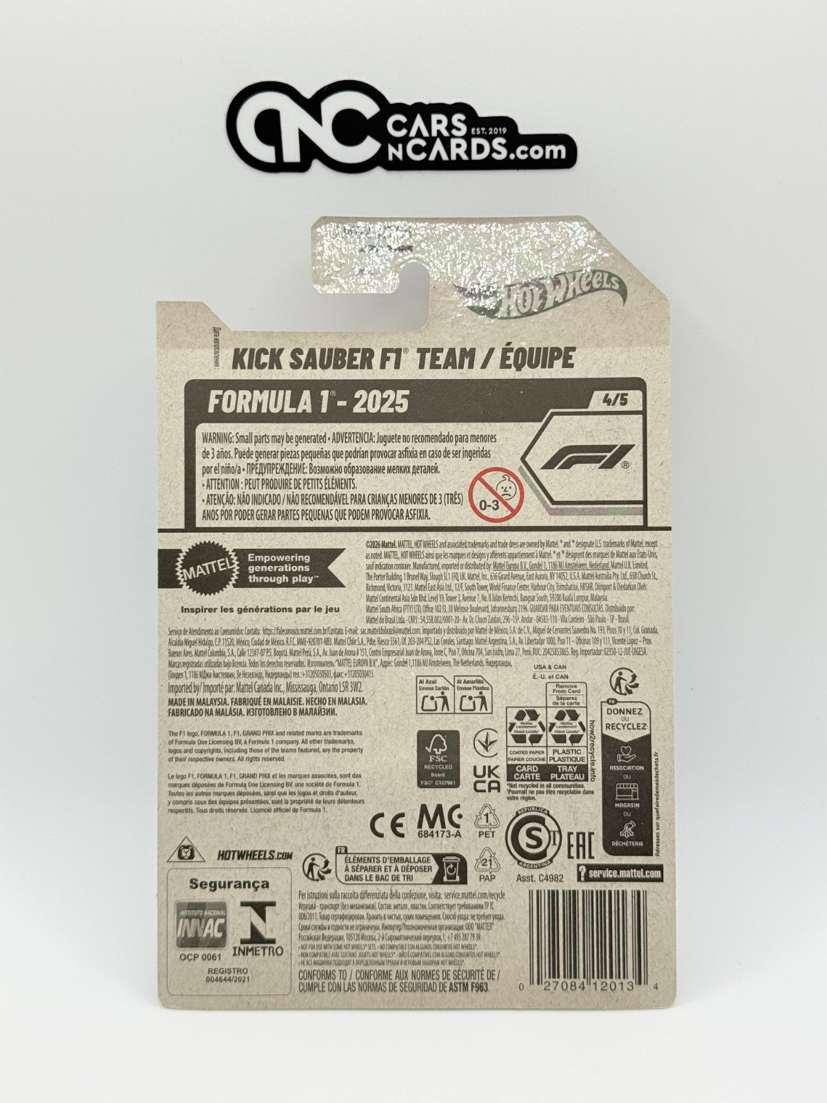 2026 Hot Wheels Formula 1 4/5 Kick Sauber F1 Team (Soft Corners)
