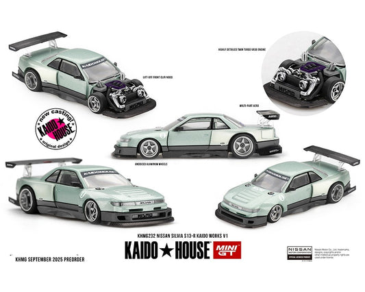 Kaido House x Mini GT Nissan Silvia S13-R KAIDO WORKS V1 – Sea Foam Green Sealed