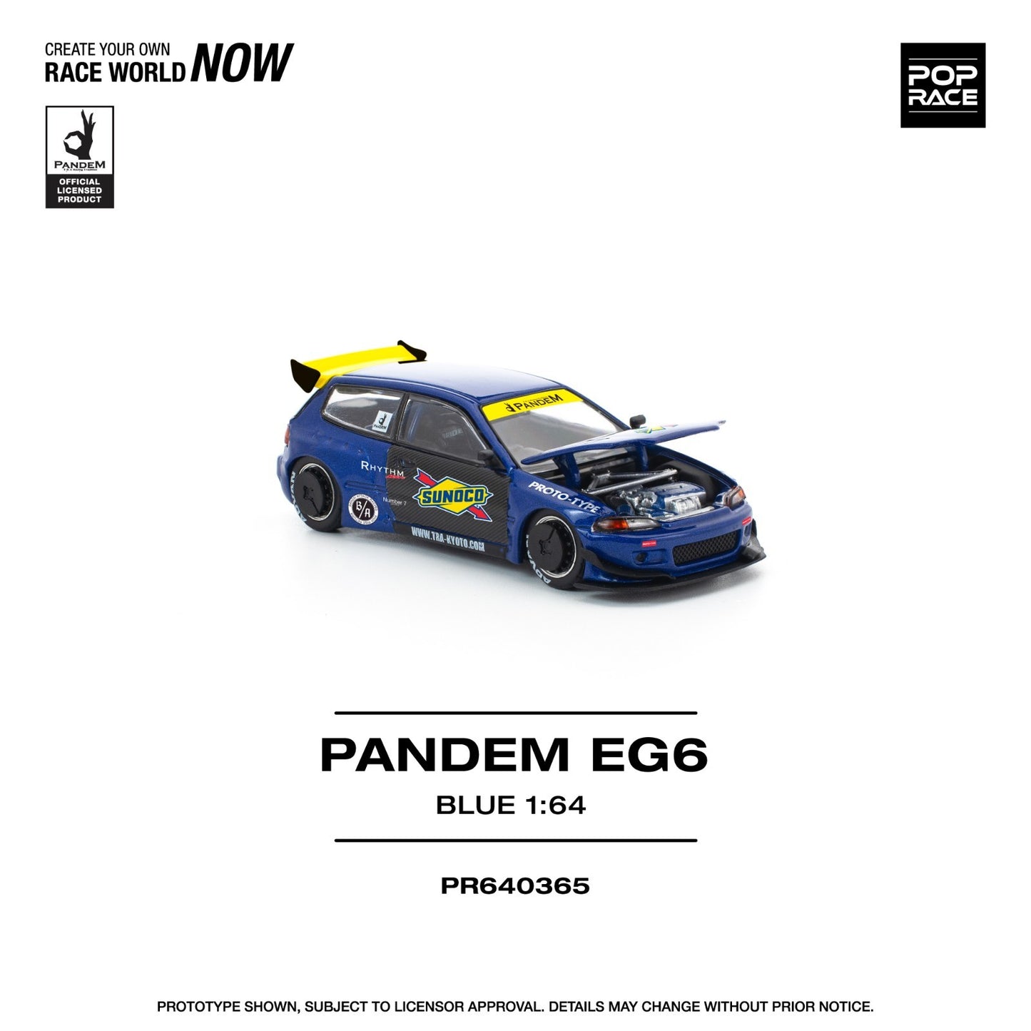 POPRACE 1:64 PANDEM CIVIC EG6 BLUE/BLACK PR640365 Sunoco