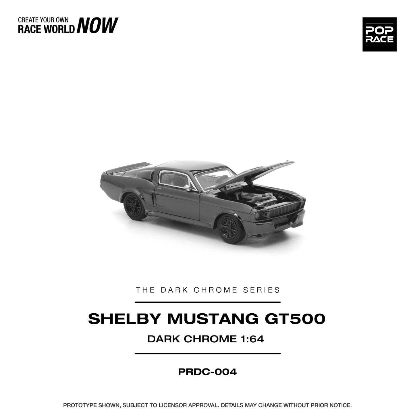 POPRACE 1:64 SHELBY MUSTANG GT500 DARK CHROME PRDC004