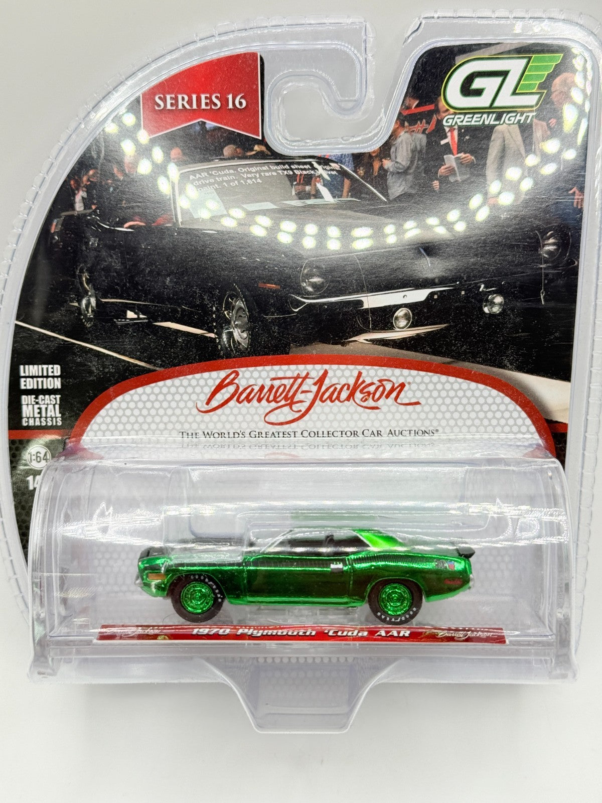 Greenlight Series 16 Barrett Jackson 1970 Plymouth 'Cuda AAR Green Machine Chase