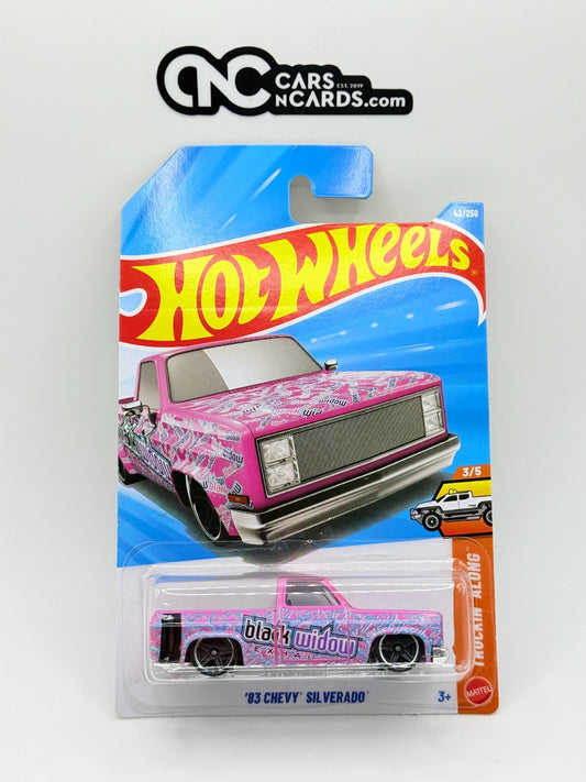 2026 Hot Wheels Truckin' Along '83 Chevy Silverado Black Widow (Soft Corners)
