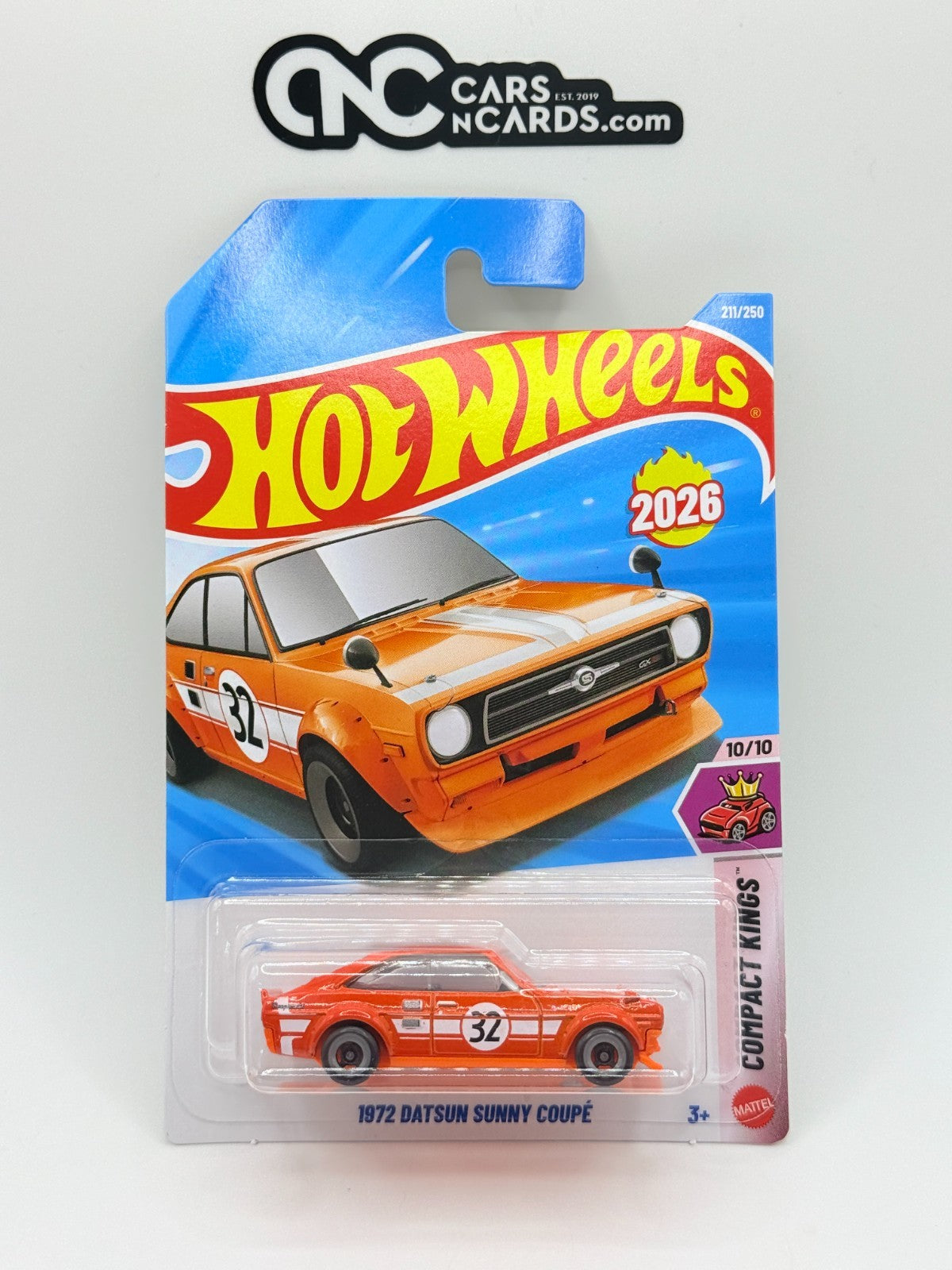 2026 Hot Wheels Compact Kings 1972 Datsun Sunny Coupe Orange (Soft Corners)