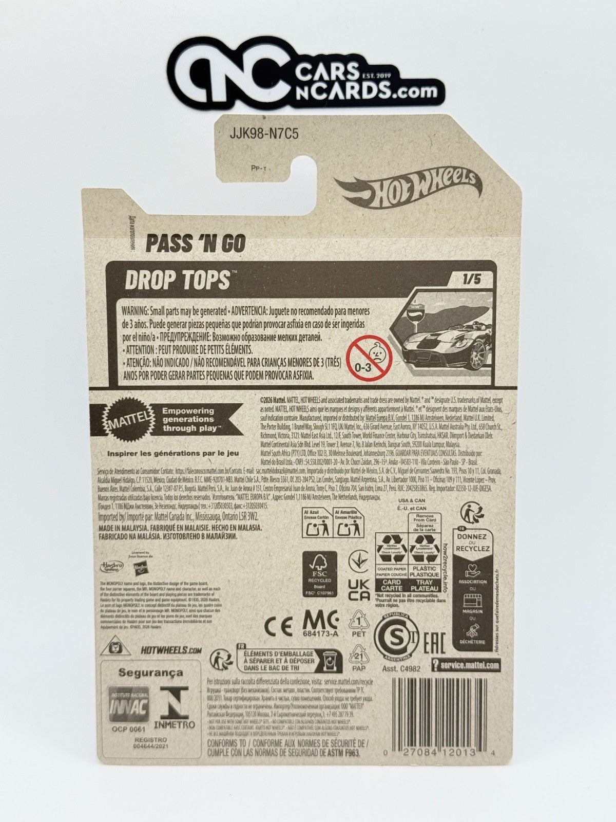 2026 Hot Wheels Drops Tops 1/5 Pass 'N Go White Monopoly (Soft Corners)