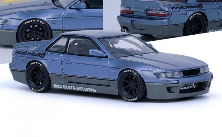 INNO64 1:64 NISSAN SILVIA S13 PANDEM ROCKET BUNNY V1 Two-Tone Blue Grey Metallic