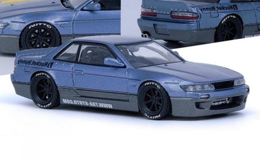 INNO64 1:64 NISSAN SILVIA S13 PANDEM ROCKET BUNNY V1 Two-Tone Blue Grey Metallic