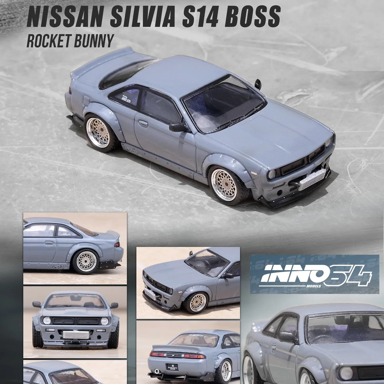 INNO64 1:64 NISSAN SILVIA S14 ROCKET BUNNY BOSS AERO Grey IN64-S14B-GREY