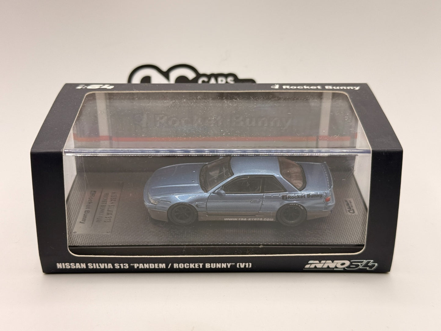 INNO64 1:64 NISSAN SILVIA S13 PANDEM ROCKET BUNNY V1 Two-Tone Blue Grey Metallic