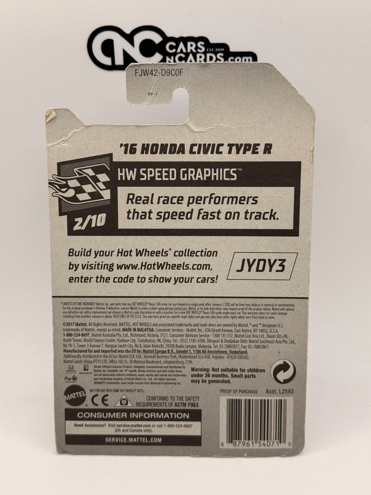 2018 Hot Wheels HW Speed Graphics '16 Honda Civic Type R (Heavy Card Damage)